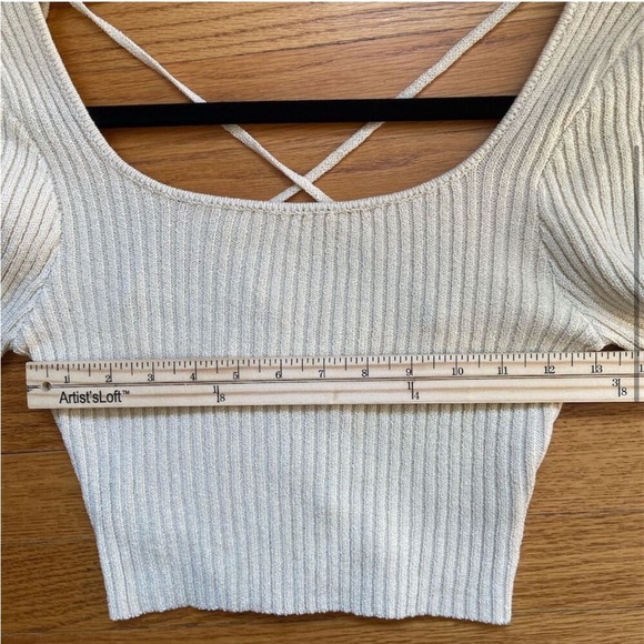 Princess Polly Lamarca Knit Set Beige Size 6 2-Piece Bellbottoms Disco Cropped - Picture 5 of 12